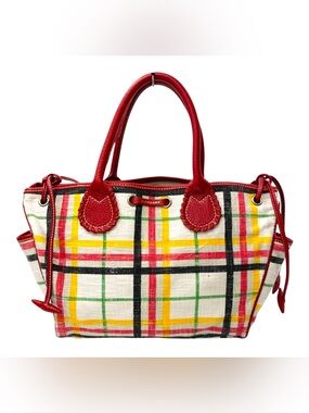 Burberry Multicolor House Check Canvas and Leather Drawstring Tote EUC